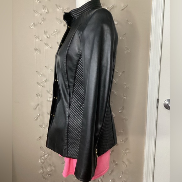 Dana Buchman Leather Gold Square Button Jacket - Picture 4 of 16